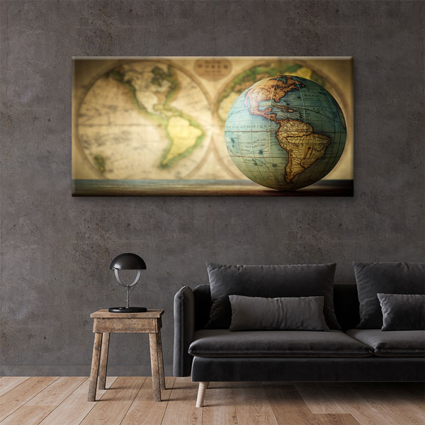 Vintage Küre ve Dünya Haritası Kanvas Tablo 5111