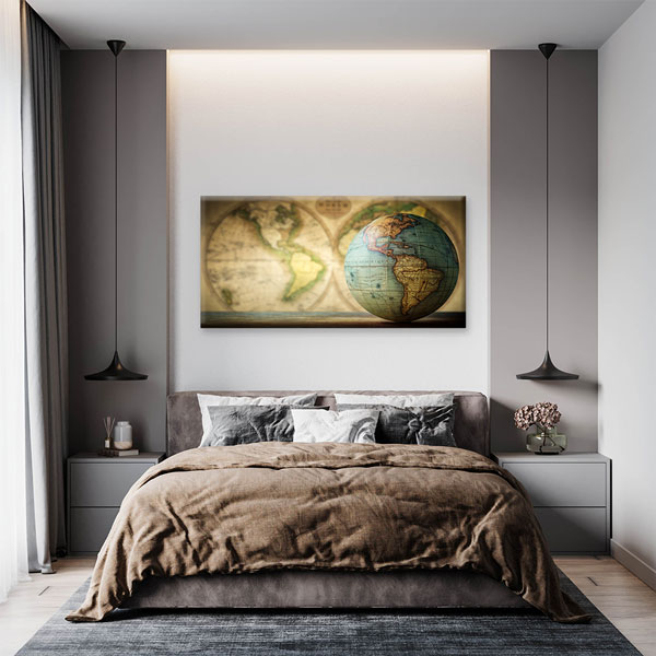 Vintage Küre ve Dünya Haritası Kanvas Tablo 5111