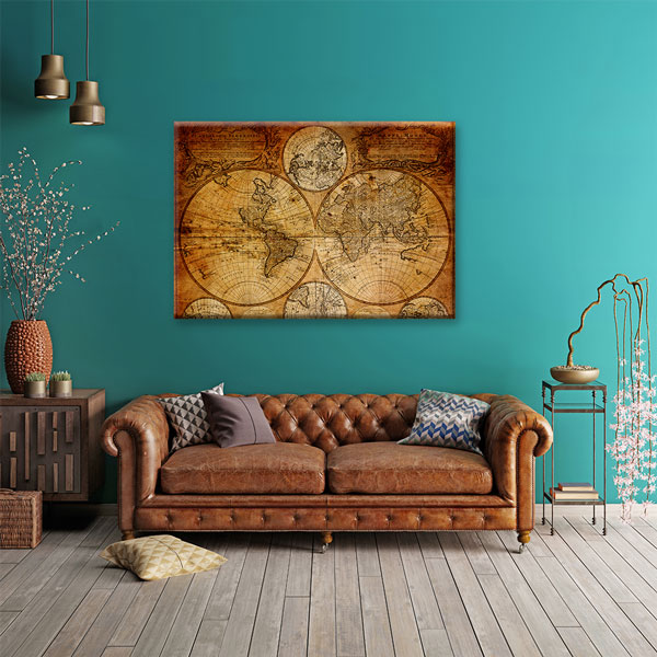 kanvas-tablolar-5113-01 Vintage Antik Dünya Haritası Kanvas Tablo 5113
