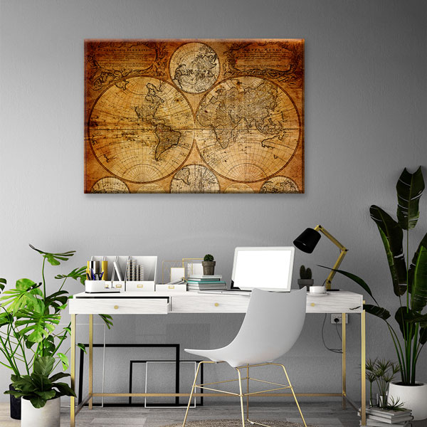 kanvas-tablolar-5113-02 Vintage Antik Dünya Haritası Kanvas Tablo 5113
