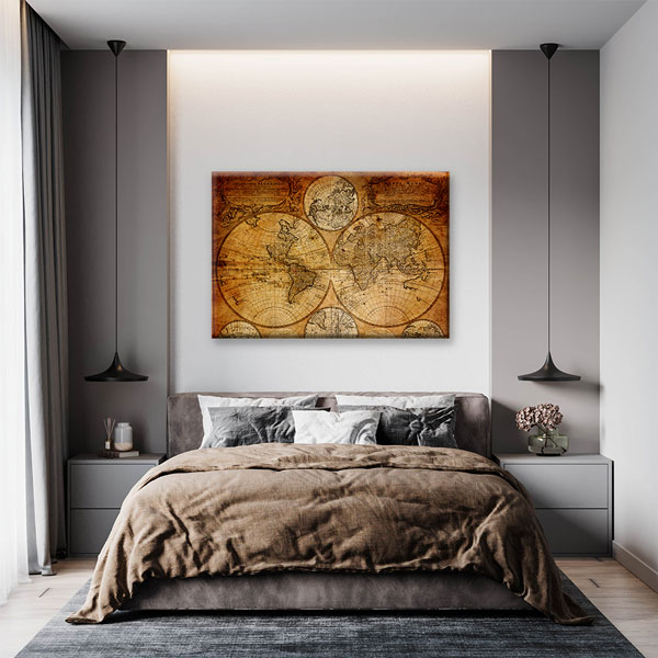 kanvas-tablolar-5113-04 Vintage Antik Dünya Haritası Kanvas Tablo 5113