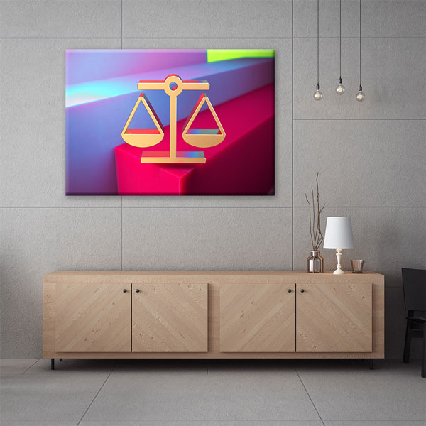 kanvas-tablolar-5255-04 Renkli Zemin Üzerinde Adalet Terazisi Temalı Kanvas Tablo – 5255