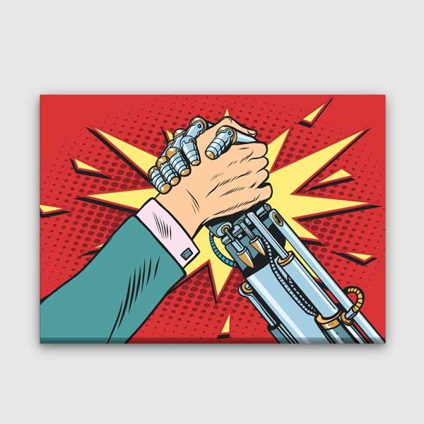 kanvas-tablolar-5446-00 İnsan ve Robot Güç Birliği Temalı Kanvas Duvar Tablosu – 5446