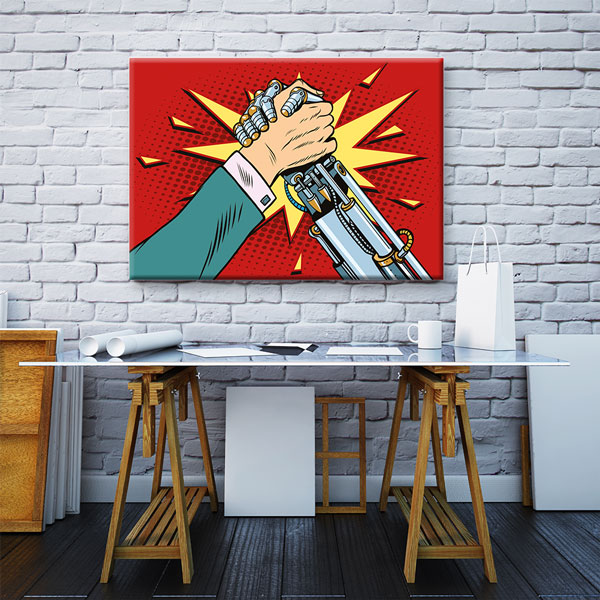 kanvas-tablolar-5446-04 İnsan ve Robot Güç Birliği Temalı Kanvas Duvar Tablosu – 5446