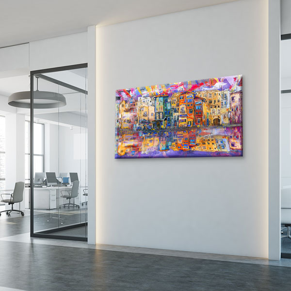 Renkli Evler ve Suya Yansıma Desenli Kanvas Tablo – 5551