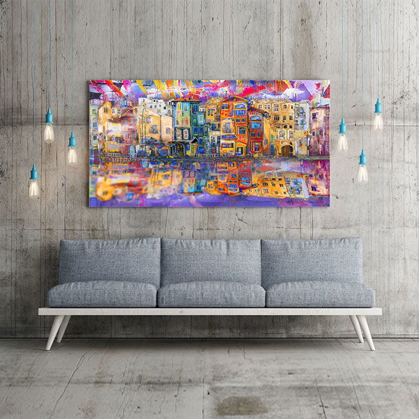Renkli Evler ve Suya Yansıma Desenli Kanvas Tablo – 5551