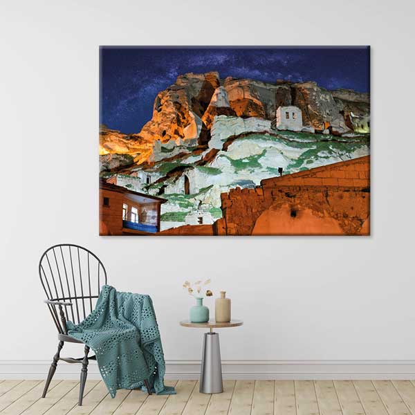 Kapadokya Yıldızlı Gece Kaya Yerleşimleri Kanvas Tablo 12097