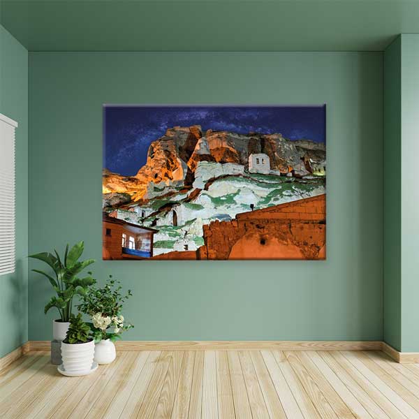 Kapadokya Yıldızlı Gece Kaya Yerleşimleri Kanvas Tablo 12097