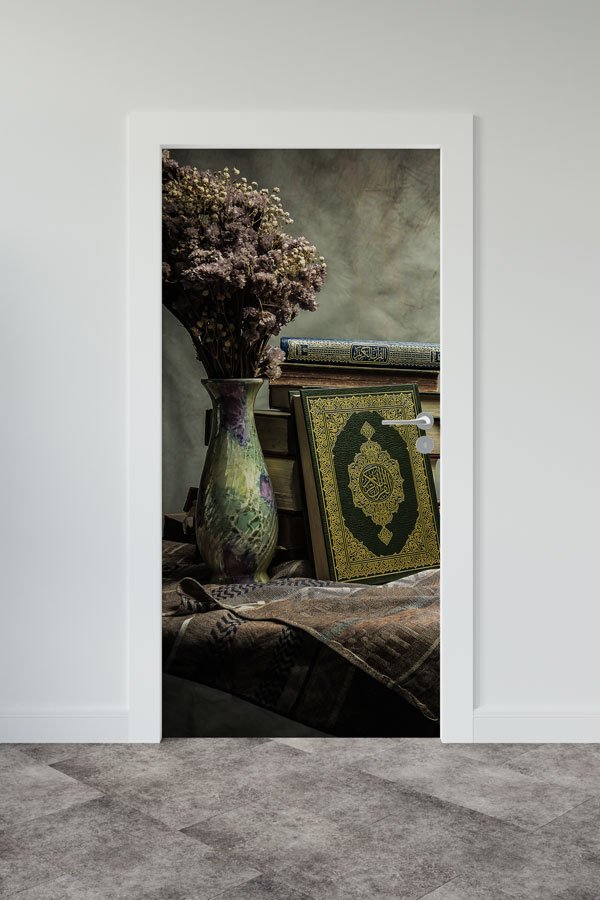 Kur’an-ı Kerim ve Çiçek Detaylı Kapı Giydirme Dekoratif Baskı 9541