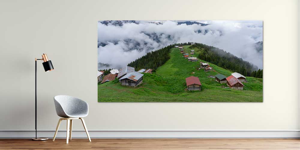 Sisler Üzerinde Karadeniz Yayla Evleri Panorama Büyük Ebatlı Duvar Dekoru 11949