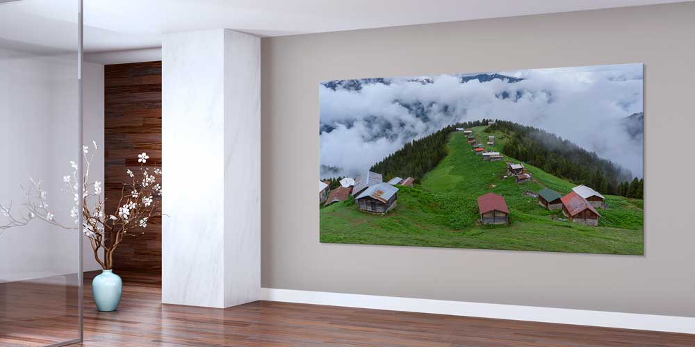 Sisler Üzerinde Karadeniz Yayla Evleri Panorama Büyük Ebatlı Duvar Dekoru 11949