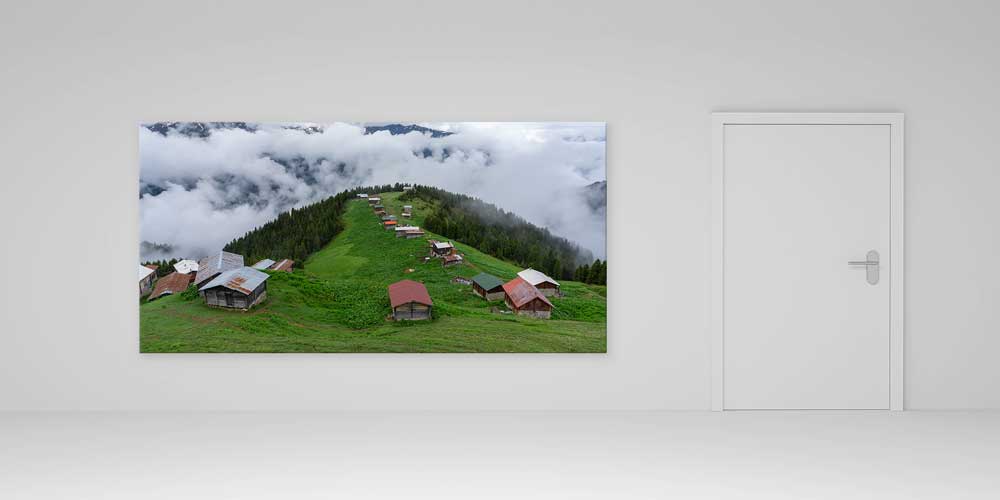 Sisler Üzerinde Karadeniz Yayla Evleri Panorama Büyük Ebatlı Duvar Dekoru 11949