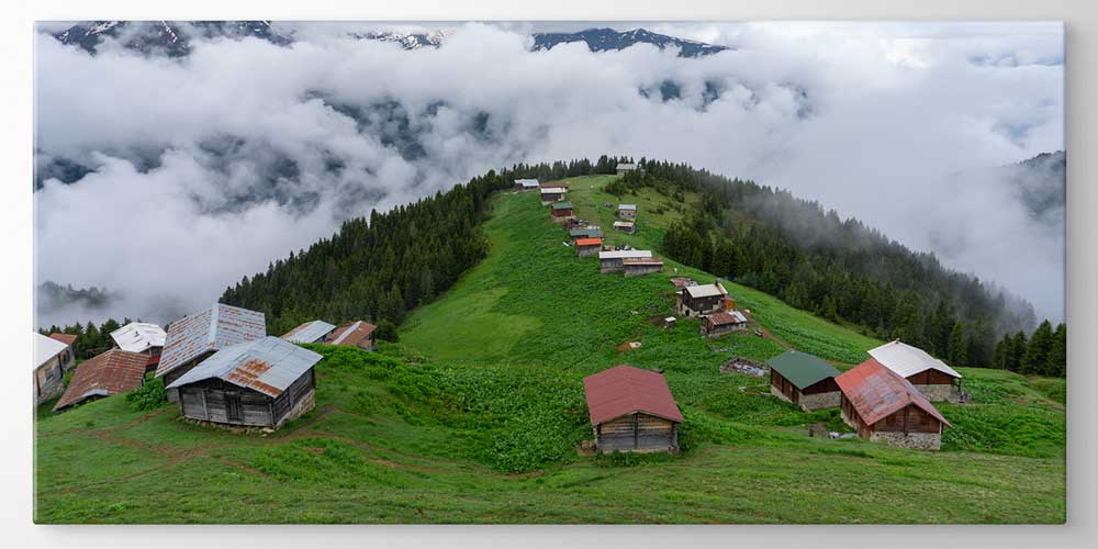 Sisler Üzerinde Karadeniz Yayla Evleri Panorama Büyük Ebatlı Duvar Dekoru 11949