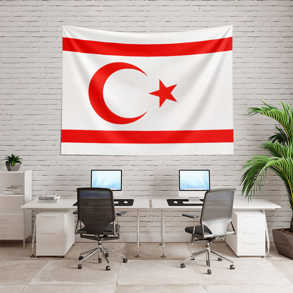 KKTC Bayrağı Duvar Örtüsü Beyaz Zemin 7774