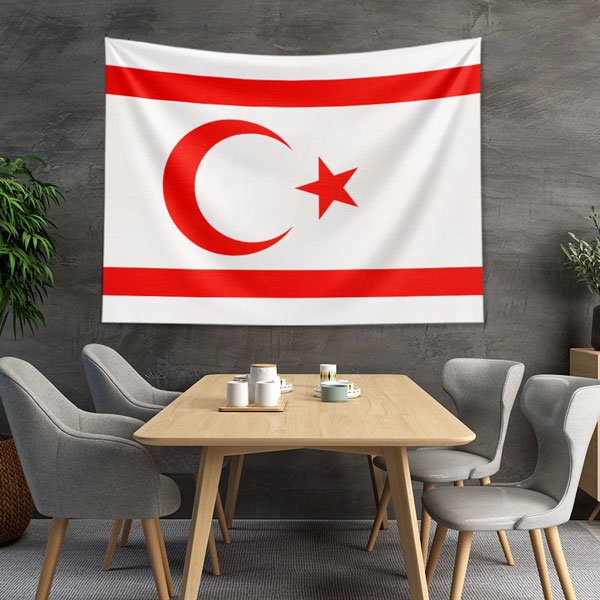 KKTC Bayrağı Duvar Örtüsü Beyaz Zemin 7774