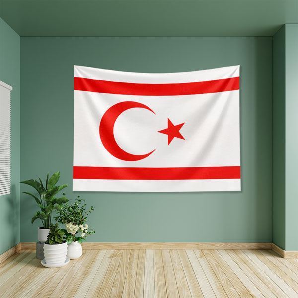 KKTC Bayrağı Duvar Örtüsü Beyaz Zemin 7774