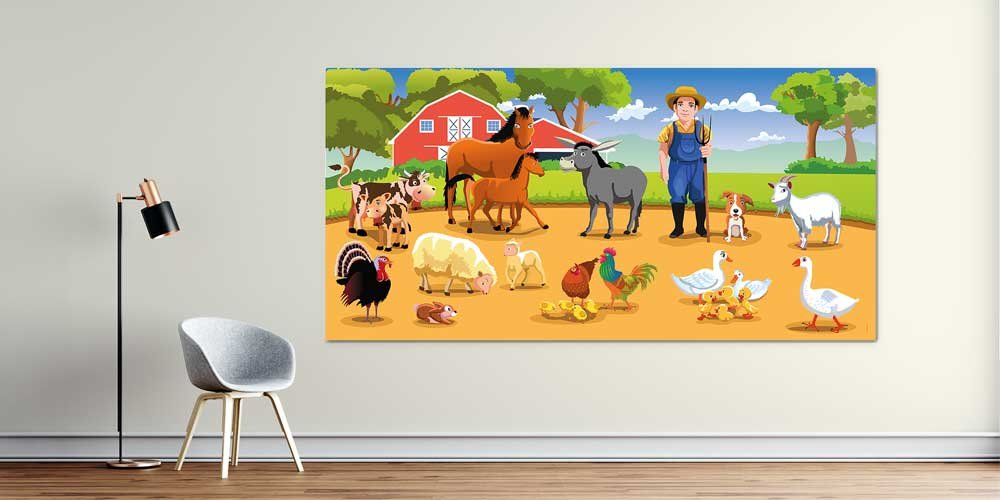 Renkli çiftlik hayvanları ve sevimli bir çiftçi ile 10189