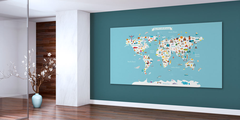 Sevimli Hayvanlar ve Dünya Haritası Duvar Dekoru 7377