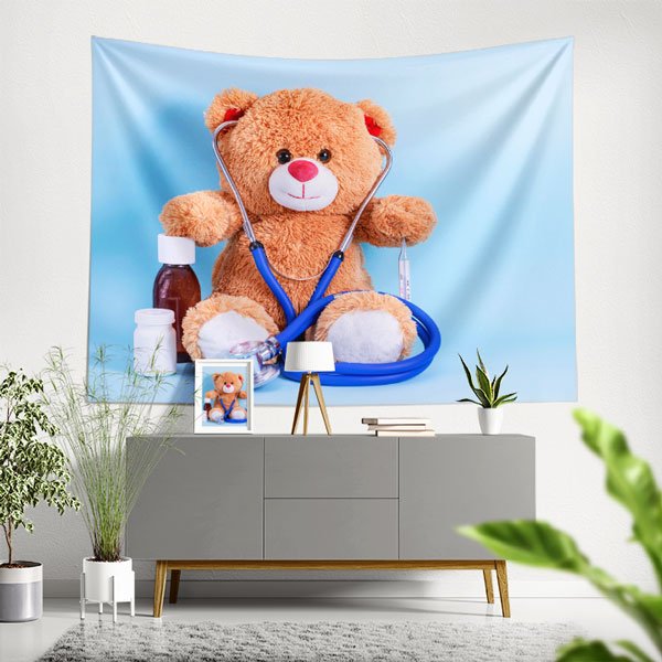 Uyuyan Bebek ve Ayıcık Kanvas Duvar Tablosu 8407