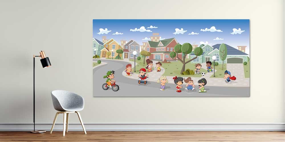 Sokakta neşeyle oynayan çocukları betimleyen bu büyük ebat 10197