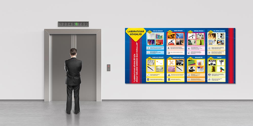 Laboratuvar Güvenliği Posterleri - Fen ve Kimya Sınıfları İçin Büyük Boy Uyarı Levhaları F-424