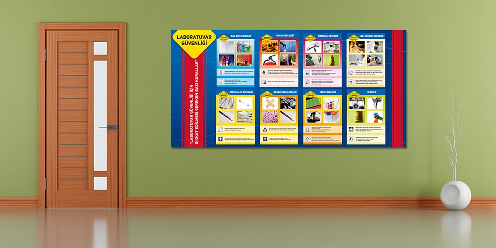 Laboratuvar Güvenliği Posterleri - Fen ve Kimya Sınıfları İçin Büyük Boy Uyarı Levhaları F-424