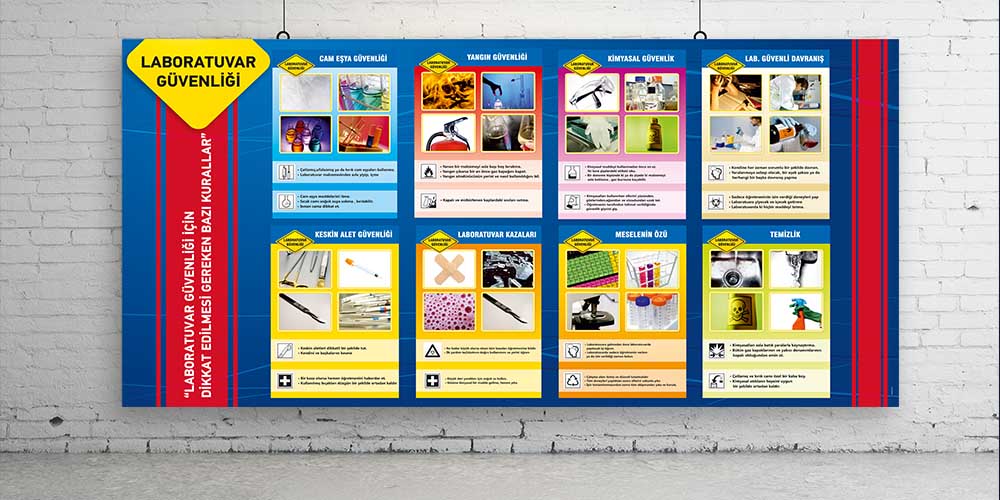 Laboratuvar Güvenliği Posterleri - Fen ve Kimya Sınıfları İçin Büyük Boy Uyarı Levhaları F-424