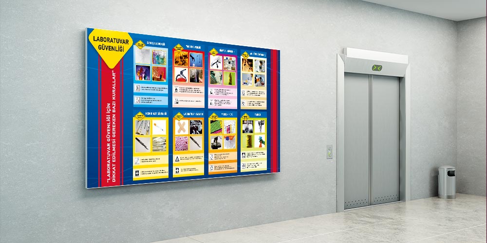 Laboratuvar Güvenliği Posterleri - Fen ve Kimya Sınıfları İçin Büyük Boy Uyarı Levhaları F-424