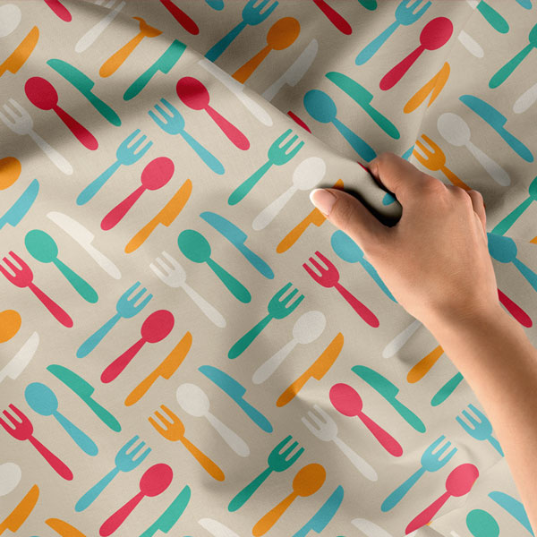 Renkli Çatal Kaşık Bıçak Desenli Duvar Örtüsü 8331