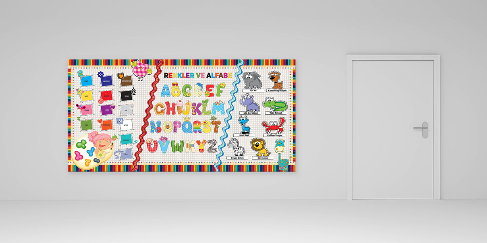 Bu duvar dekoru Renkler ve Alfabe temalı interaktif 10196