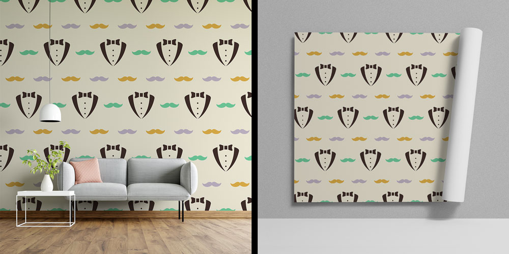 Papyon ve Bıyık Desenli Barber Shop Duvar Kağıdı 5692