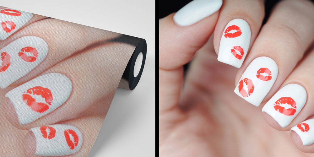 Kırmızı Dudak İzi Desenli Tırnak Görselli Kuaför Duvar Kağıdı 5704