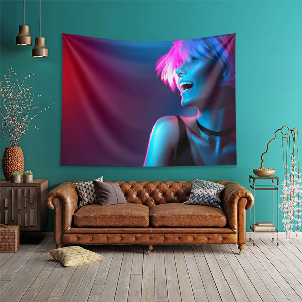 Neon Işıklı Kadın Portreli Modern Kuaför Duvar Örtüsü 5718