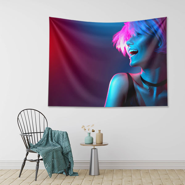 Neon Işıklı Kadın Portreli Modern Kuaför Duvar Örtüsü 5718