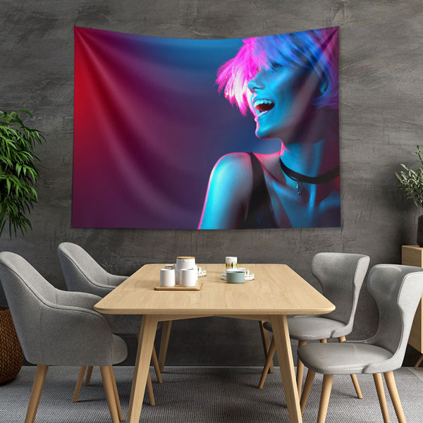 Neon Işıklı Kadın Portreli Modern Kuaför Duvar Örtüsü 5718