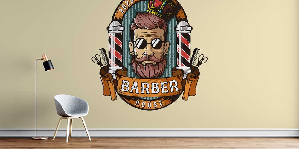 Barber House Logolu Berber Duvar Dekoru Duvar Kağıdı 5696