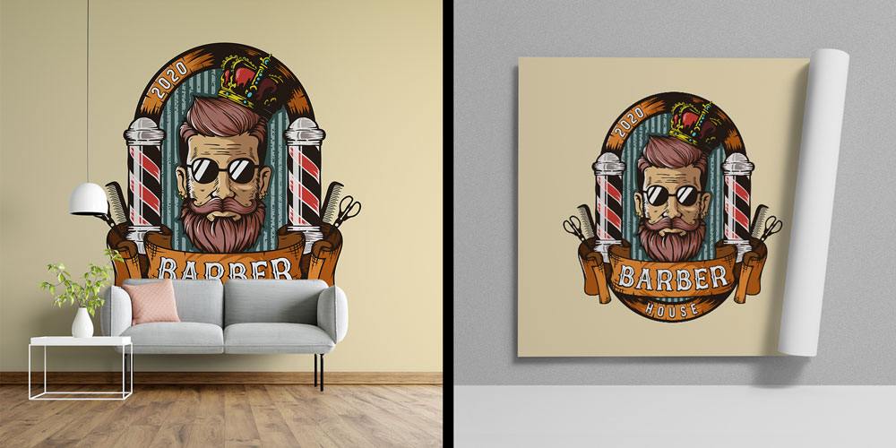 Barber House Logolu Berber Duvar Dekoru Duvar Kağıdı 5696