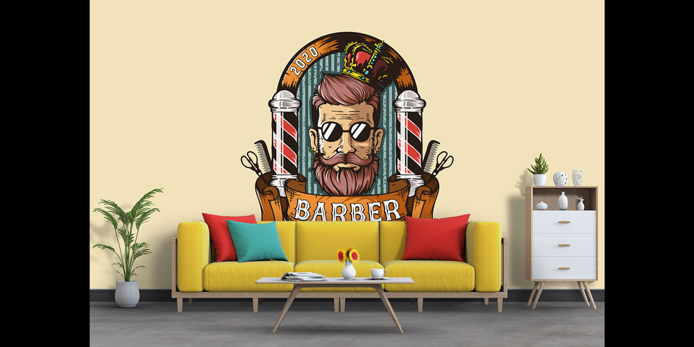 Barber House Logolu Berber Duvar Dekoru Duvar Kağıdı 5696