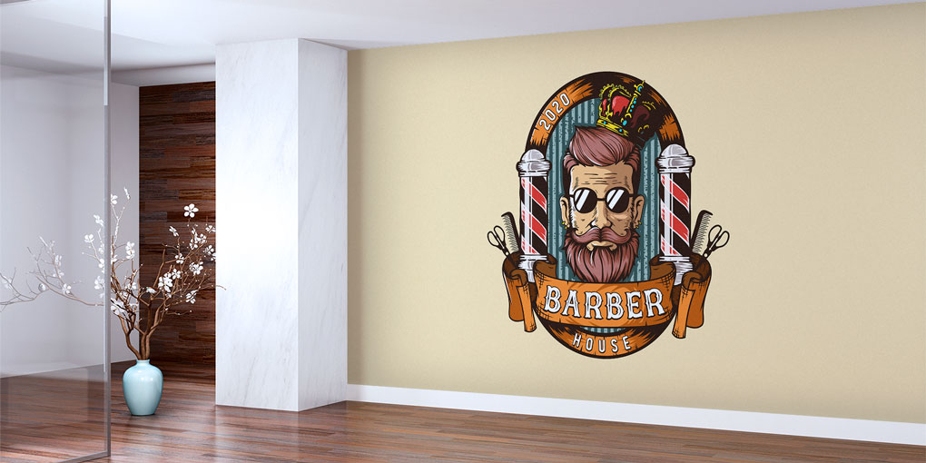 Barber House Logolu Berber Duvar Dekoru Duvar Kağıdı 5696