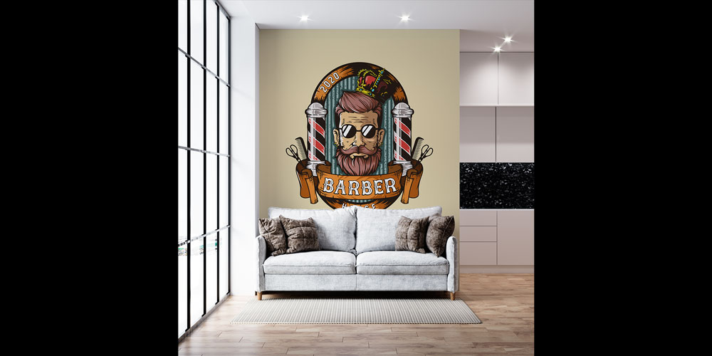Barber House Logolu Berber Duvar Dekoru Duvar Kağıdı 5696
