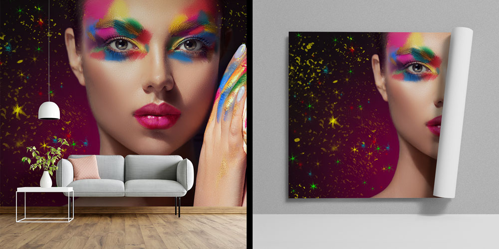 Renk Patlaması Temalı Kadın Portreli Kuaför Duvar Kağıdı 5700