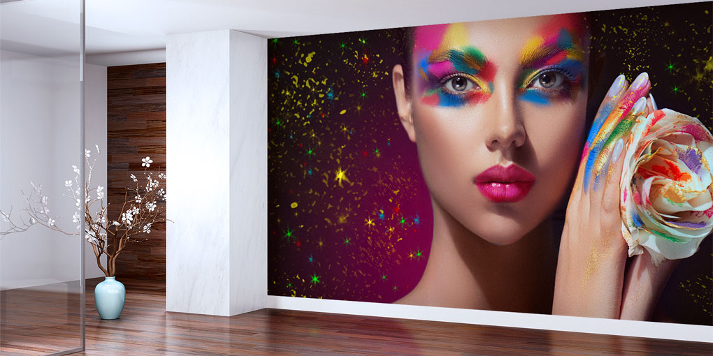 Renk Patlaması Temalı Kadın Portreli Kuaför Duvar Kağıdı 5700