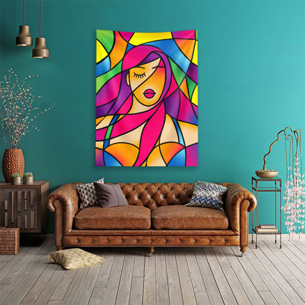kuafor-duvar-dekor-5750-01 Renkli Mozaik Kadın Silüeti Kuaför Duvar Örtüsü 5750