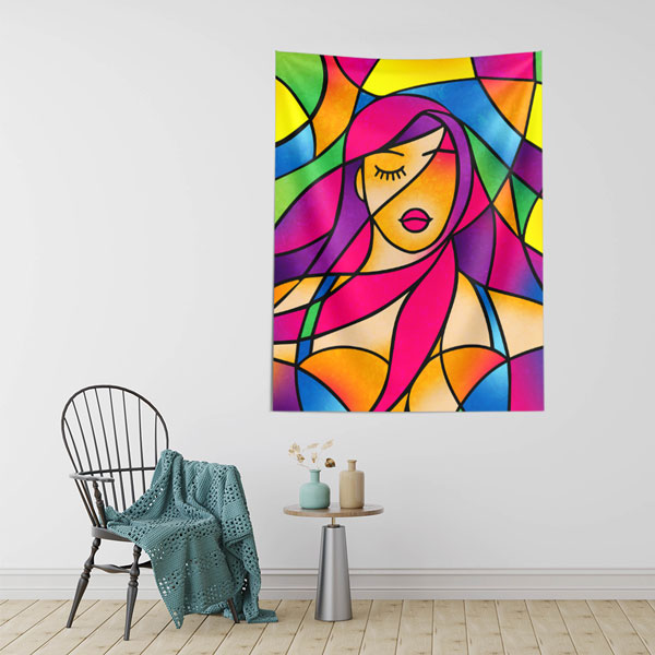 kuafor-duvar-dekor-5750-02 Renkli Mozaik Kadın Silüeti Kuaför Duvar Örtüsü 5750