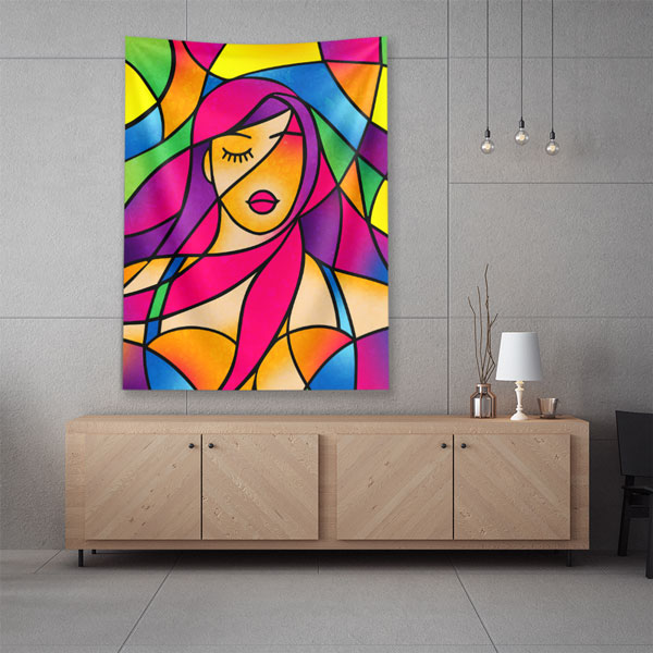 kuafor-duvar-dekor-5750-03 Renkli Mozaik Kadın Silüeti Kuaför Duvar Örtüsü 5750