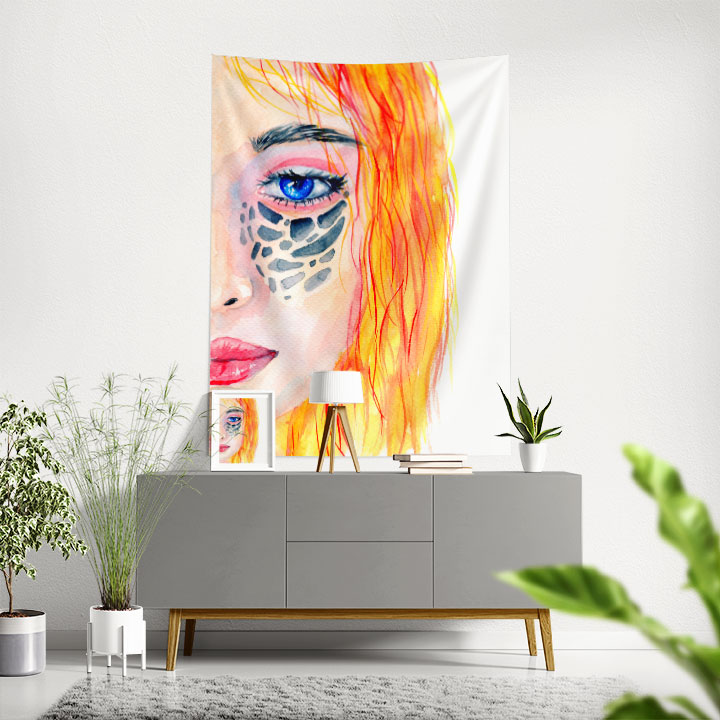 kuafor-duvar-dekor-5751-00 Mavi Gözlü Kadın Portresi Kuaför Duvar Örtüsü 5751