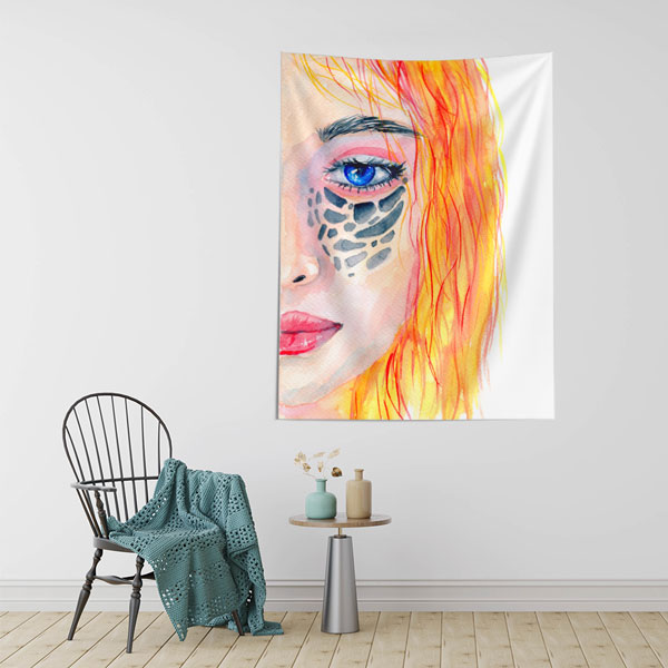 Mavi Gözlü Kadın Portresi Kuaför Duvar Örtüsü 5751