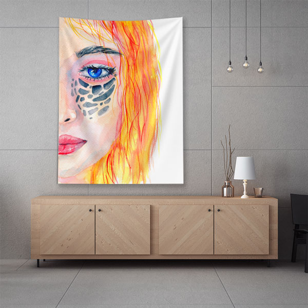 Mavi Gözlü Kadın Portresi Kuaför Duvar Örtüsü 5751