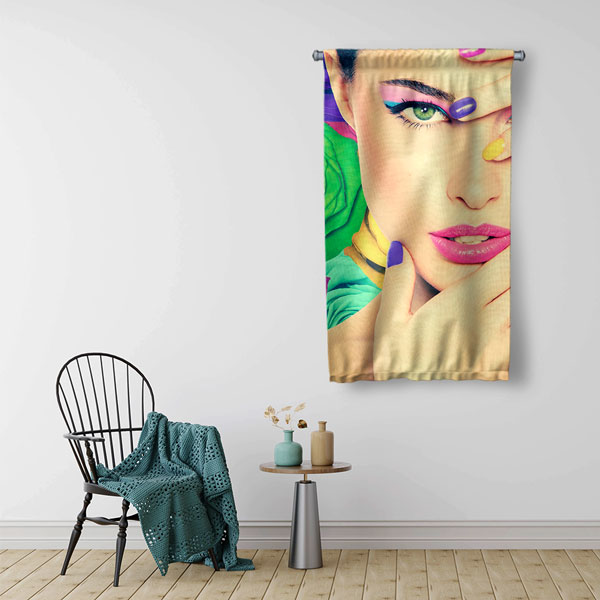 Renkli Makyaj Temalı Kadın Portre Tasarımlı Kuaför Duvar Flaması Kumaş Baskı 5760