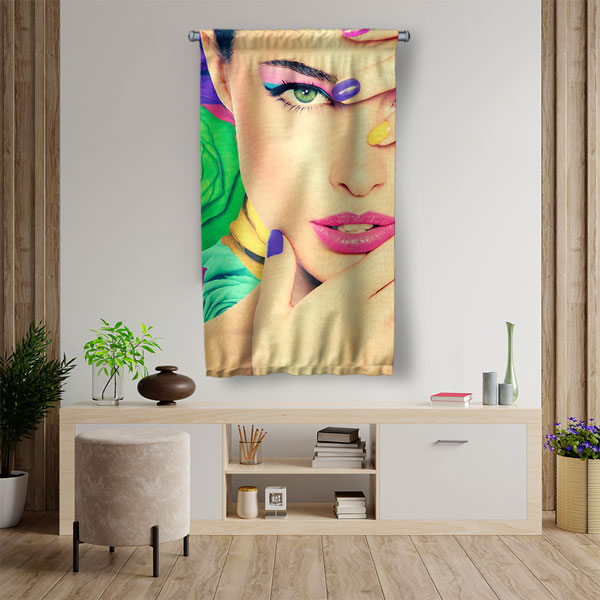 Renkli Makyaj Temalı Kadın Portre Tasarımlı Kuaför Duvar Flaması Kumaş Baskı 5760